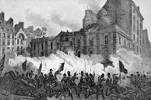 Illustration of revolutionaries attacking the Royal Palace in the French Revolution