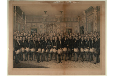 Illustration of famous Freemasons, including George Washington