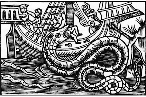 A sea serpent from Olaus Magnus' book Historia de Gentibus Septentrionalibus (History of the Northern Peoples, Rome, 1555)