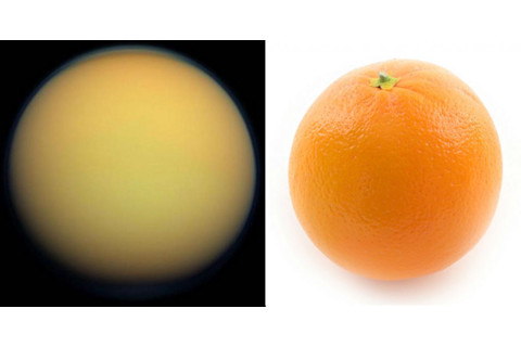 Titan vs An Orange - NASA; NEEDS CREDIT