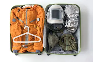 Space clothes in a suitcase