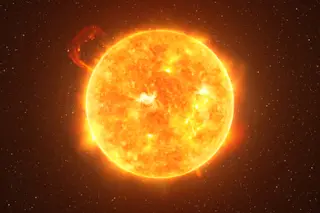 Bright Sun against dark starry sky in Solar System, elements of this image furnished by NASA