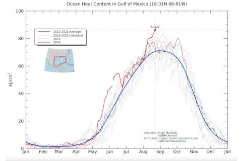 Gulf of Mexico average sea surface temperature