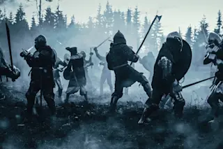 Medieval Knights Fighting with Swords