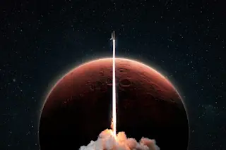 Spaceship lifting off to explore the cosmos