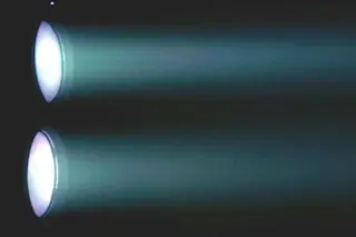 Two ion thrusters firing on BepiColombo. (Credit: QinetiQ)