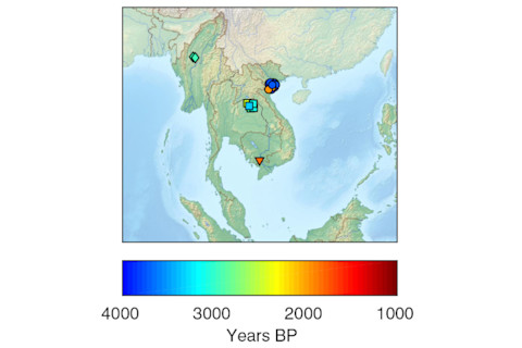Ancient DNA samples included in the study came from five different sites across Southeast Asia and ranged from 1,700 to more than 4,000 years old. (Credit: Lipson et al 2018, http://science/sciencemag.org/lookup/doi/10.1126/science/aat3188)