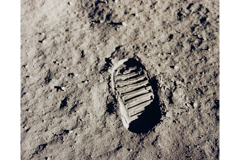 One of Buzz Aldrin’s first bootprints from his Apollo 11 moonwalk on July 20, 1969. (Credit: NASA)