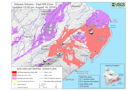 USGS map showing the extent of the 2018 lower East Rift Zone eruption from Kīlauea. USGS/HVO.