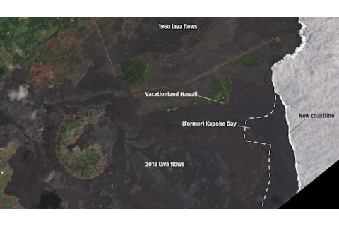 The former site of Kapoho Bay, covered by 2018 lava flows. Seen on September 9, 2018. Planet, image used by permission.