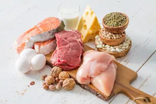 Sources of Protein, Meat Eggs Nuts Cheese - Shutterstock
