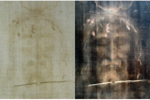 Turin shroud positive and negative displaying original color information