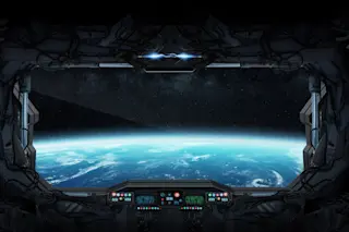 Window view of planet earth from a space station 'elements of this image furnished by NASA' '3D rendering' - shutterstock 444096580