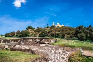 Scenic view of the Great Pyramid of Cholula in Mexico - shutterstock