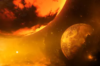 Illustration of the solar system, before Earth-Theia collision