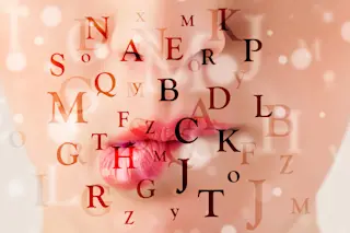 letters overlayed over a woman's face - shutterstock 149302736