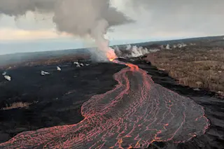 Lava flows from the LERZ eruption of Kīlauea, seen in July 2018. USGS/HVO.