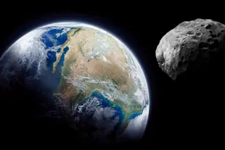 asteroid is approaching earth in outer space illustration - shutterstock 1389010817