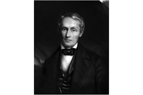 A 19th-century, black and white painted portrait of Samuel Morton.