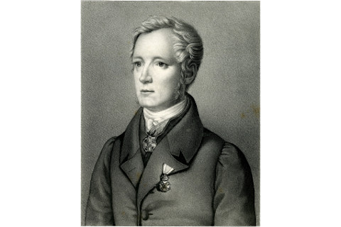 A black and white painted portrait of 19th century anthropologist Friedrich Tiedemann.