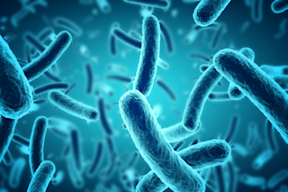 Close-up of 3D microscopic blue bacteria