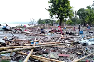 Destruction from the December 23, 2018 tsunami in the Sunda Strait, Indonesia. BNPB.