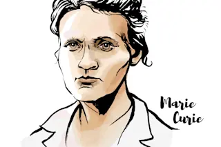 Portrait of Marie Curie in a lab coat