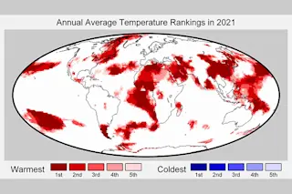 Annual Average Temperature Rankings in 2021