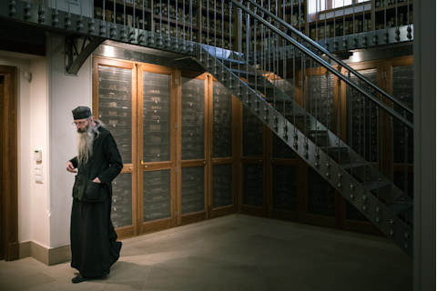 Father Justin in Saint Catherine's Library