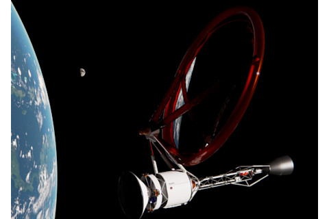 The Laser-Thermal-Propulsion System capable of sending a 1 ton payload to Mars in 45 days -- artist's impression (Source: arxiv.org/abs/2201.00244)