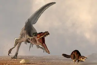 Illustration of a dinosaur with a mammal 