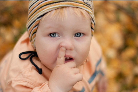 Little boy picking his nose