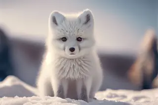 Baby Arctic fox in snow habitat
