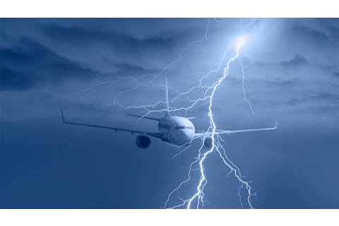 Airplane in the sky with thunder and lightning