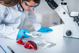 Forensic science expert examining objects from a crime scene