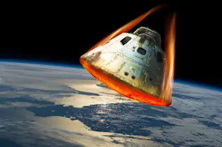 Rendering of a spaceship reentering Earth's atmosphere