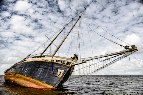 Stranded sailing boat