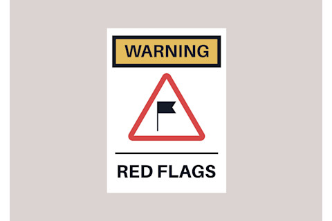A red flag sign stylised as an industrial warning plate, relationship problems