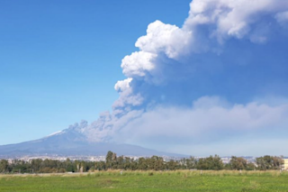 The ash plume from Etna in Italy seen from the Catania Airport.