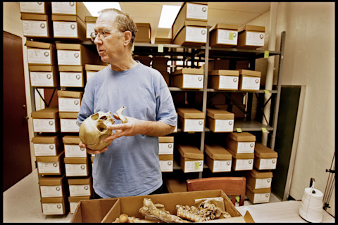 Richard Jantz, former director of The Body Farm, holds a human skull