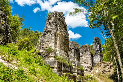 Ancient Ruins at Tikal in Guatemala, still standing from advanced architectural knowledge