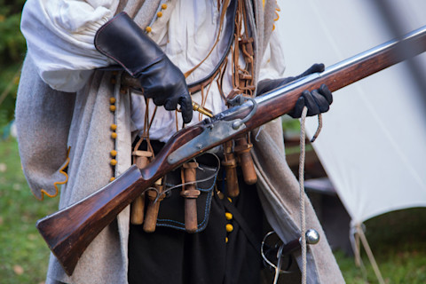 Musketeer-preparing-to-fire-musket-at-reenactment-festival