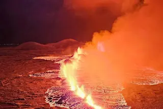 Helicopter View of Iceland Eruption