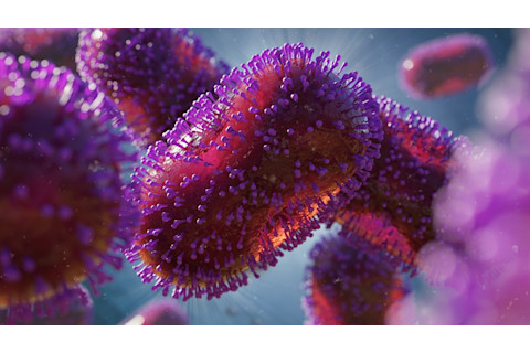 Monkeypox virus, one of the human orthopoxviruses, pathogen closeup (3d microbiology rendering)