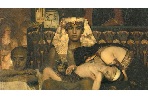 Death of the Pharaoh's Firstborn Son, by Lawrence Alma Tadema, 1872, English painting oil on canvas. Moses and Aaron