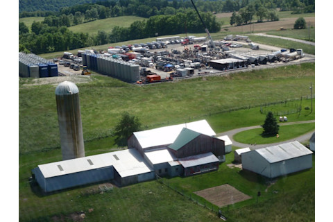 A Marcellus shale gas extraction well pad and farm in Pennsylvania.