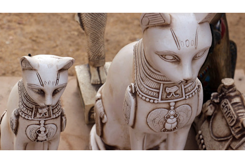 Ancient Egyptian Cat Statues in Cairo