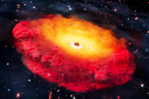 Artist representation of CAPERS-LRD-z9 a bright and red black hole