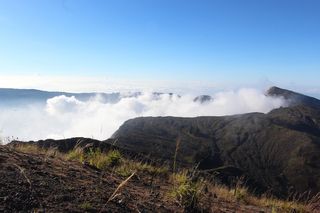 The Mount Tambora caldera in the morning mist