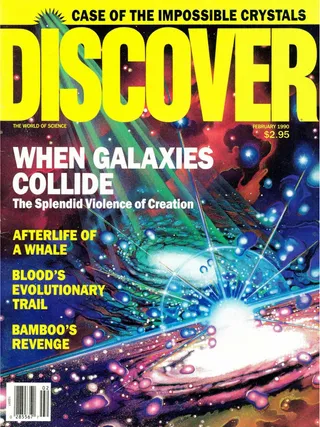 The cover image of the February 1990 issue of Discover Magazine